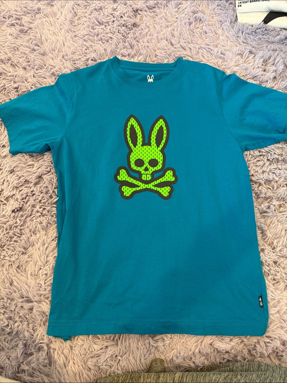 Psycho Bunny Teal Short Sleeve Tee with Lime Green Skull Bunny